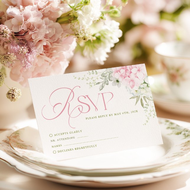 Carte de réponse de mariage à l'hortensia rose (Créateur téléchargé)