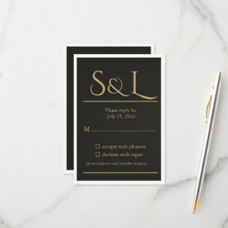 Carte de réponse de mariage à monogramme Dark Luxe