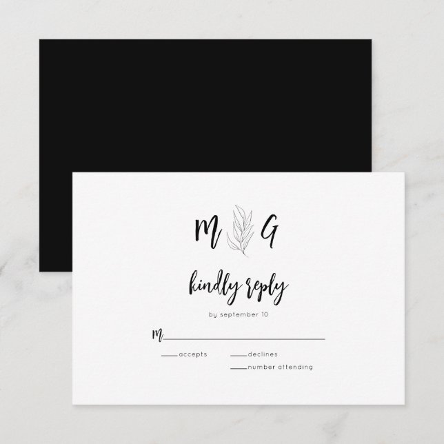 Carte de réponse de mariage à monogramme de script (Devant / Derrière)