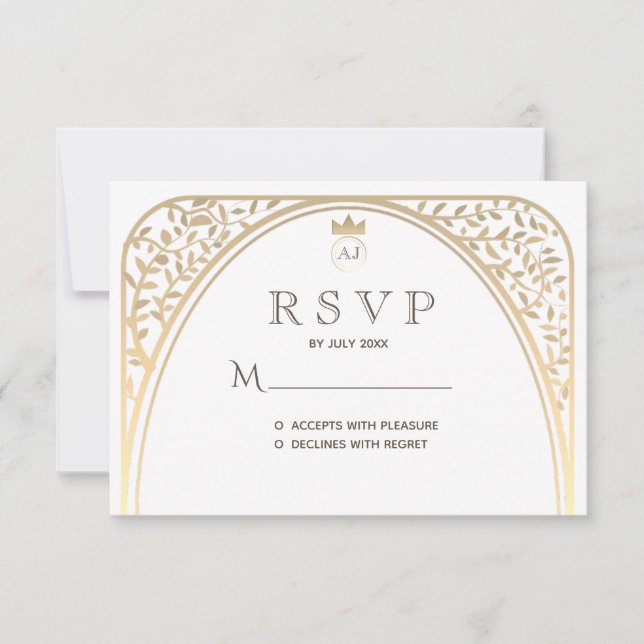 Carte de réponse de mariage à monogramme or royal  (Devant)