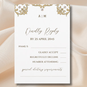 Carte de réponse de mariage à monogramme perle vic