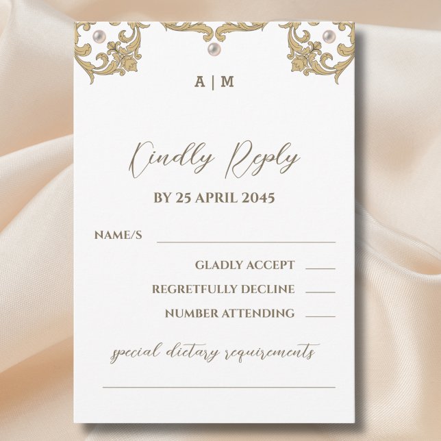 Carte de réponse de mariage à monogramme perle vic (Créateur téléchargé)