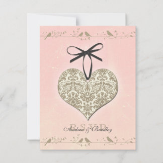 Carte de réponse de mariage à motif de cœur en dam