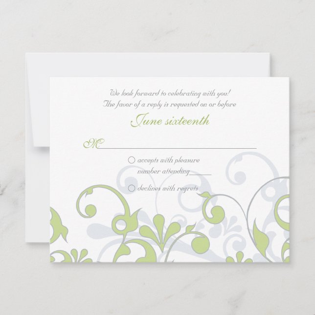 Carte de réponse de mariage à motif floral abstrai (Devant)