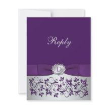 Carte de réponse de mariage à motif floral argent