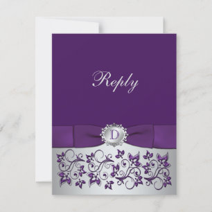 Carte de réponse de mariage à motif floral argent