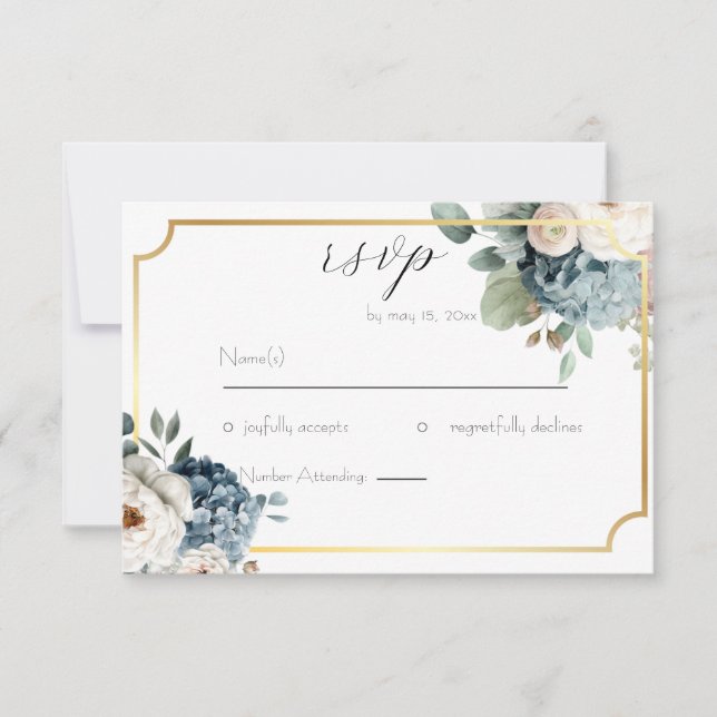 Carte de réponse de mariage à motif floral élégant (Devant)