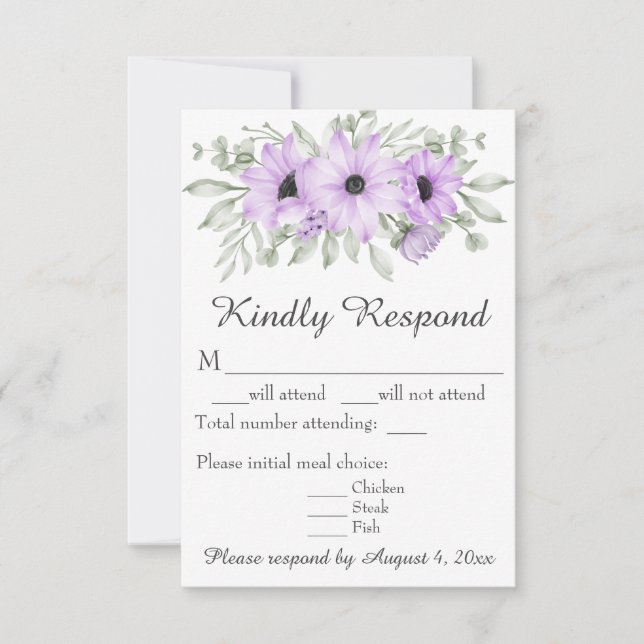 Carte de réponse de mariage à motif floral lavande (Devant)