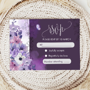 Carte de réponse de mariage à motif floral violet