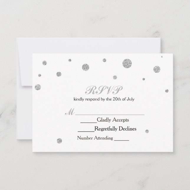 Carte de réponse de mariage à paillettes blanches  (Devant)