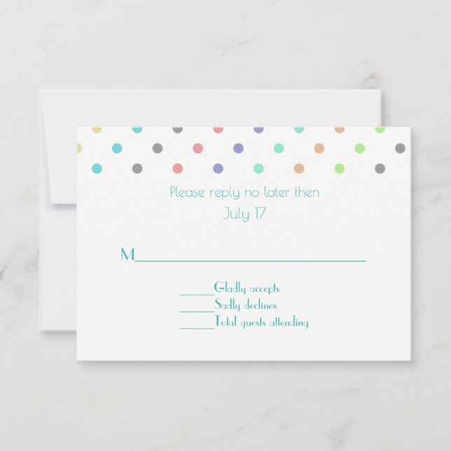 Carte de réponse de mariage à pois et confettis co (Devant)