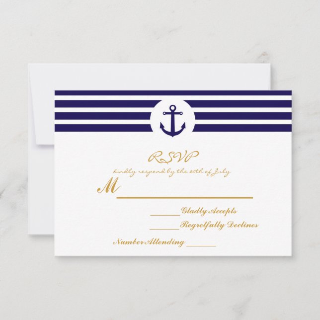 Carte de réponse de mariage à rayures nautiques av (Devant)