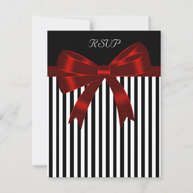Carte de réponse de mariage à ruban rouge et rayur (Devant)