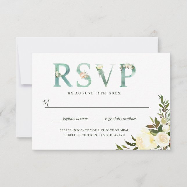 Carte de réponse de mariage à typographie florale  (Devant)
