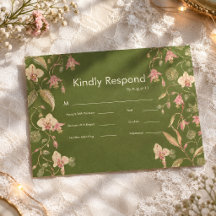 Carte de réponse de mariage à vigne fleurie verte