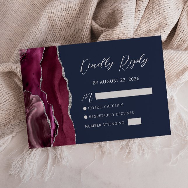 Carte de réponse de mariage Agate Bourgogne Bleu M (Créateur téléchargé)