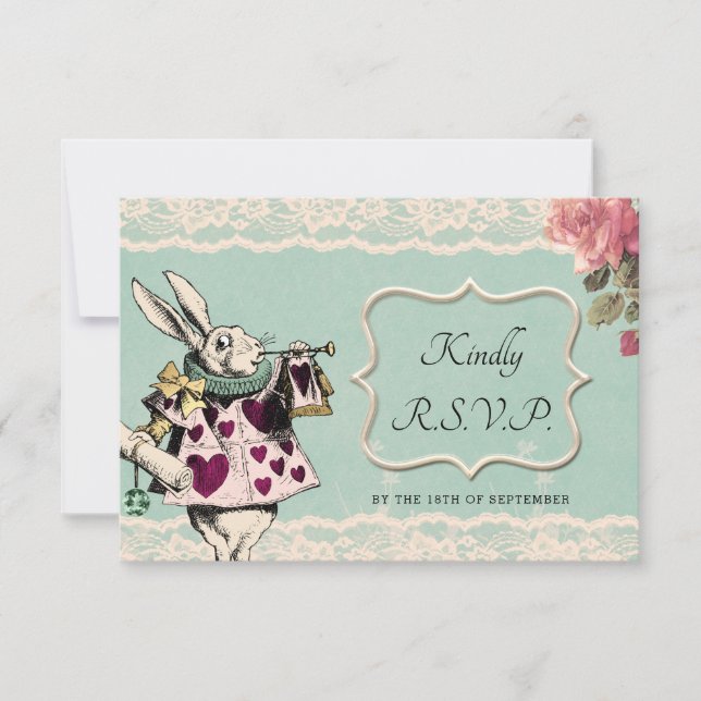Carte de réponse de mariage Alice au pays des merv (Devant)