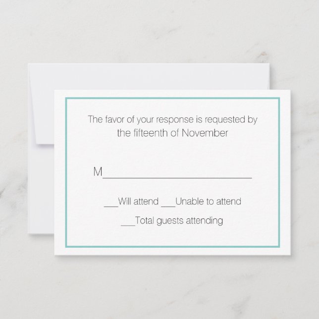 Carte de réponse de mariage Aqua et Blanc (Devant)
