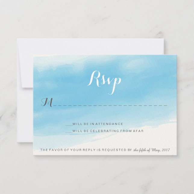 Carte de réponse de mariage Aquarelle Bleue (Devant)