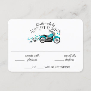Carte de réponse de mariage aquarelle Moto et Cœur