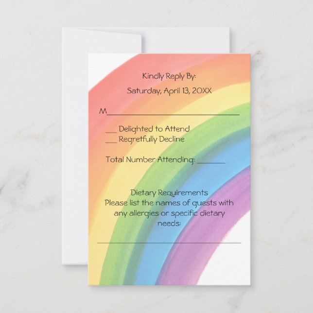 Carte de réponse de mariage arc-en-ciel à l'aquare (Devant)