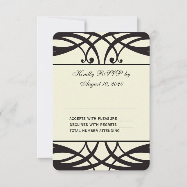 Carte de réponse de mariage Art Déco crème noire (Devant)
