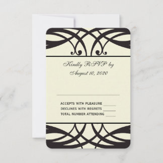 Carte de réponse de mariage Art Déco crème noire