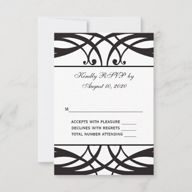 Carte de réponse de mariage Art Déco noir et blanc (Devant)