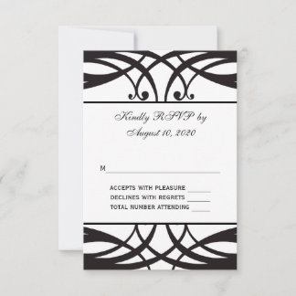 Carte de réponse de mariage Art Déco noir et blanc