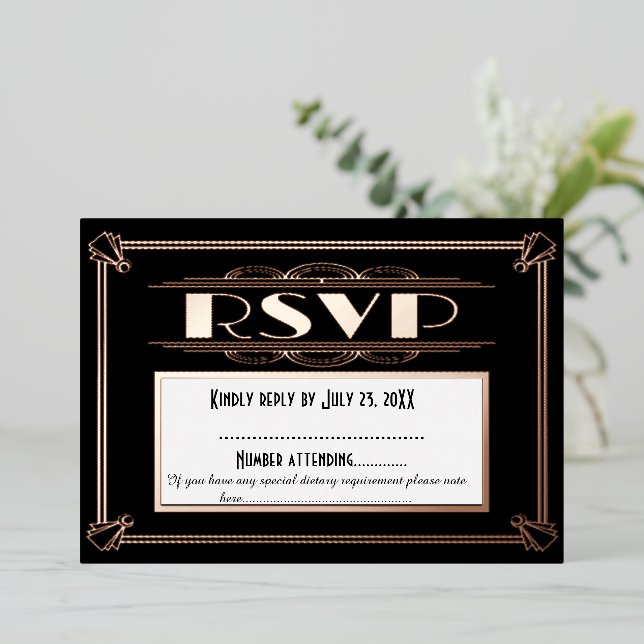 Carte de réponse de mariage Art Déco - Thème Gatsb (Debout devant)