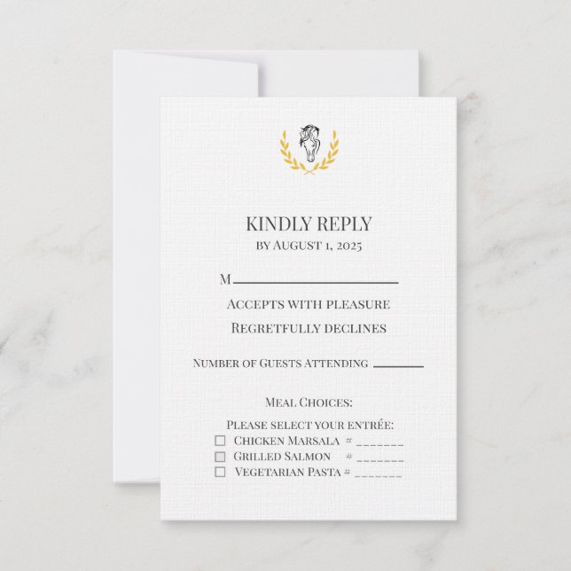 Carte de réponse de mariage au blason de cheval éq (Devant)