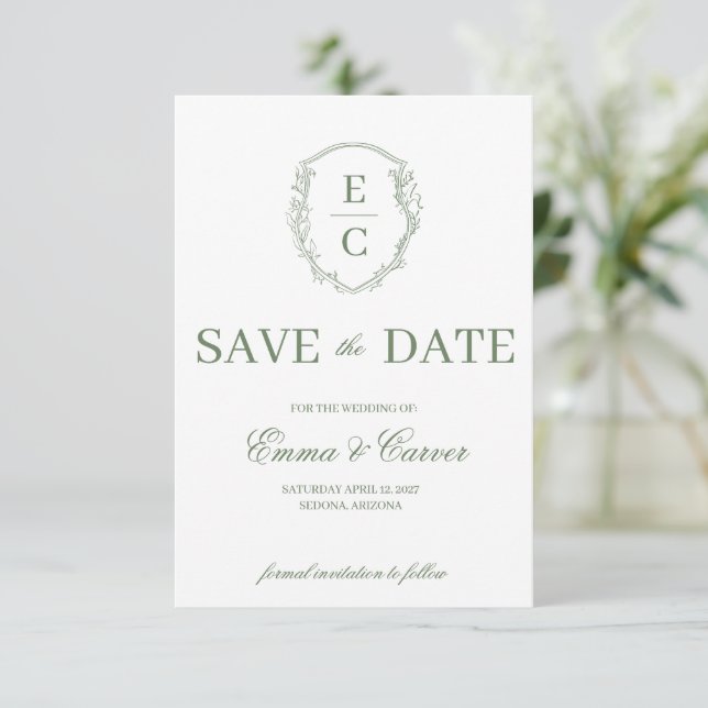 Carte de réponse de mariage au blason Monogramme H (Debout devant)