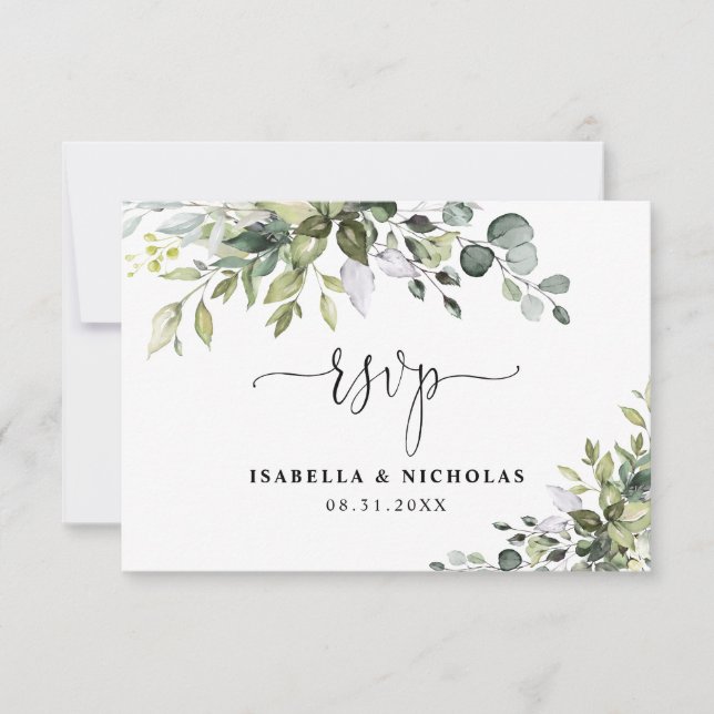 Carte de réponse de mariage au eucalyptus (Devant)