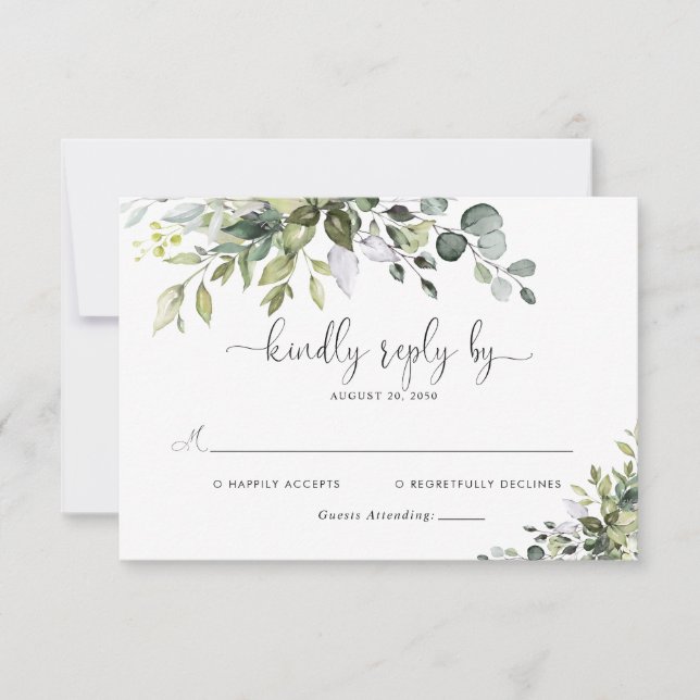 Carte de réponse de mariage au eucalyptus (Devant)