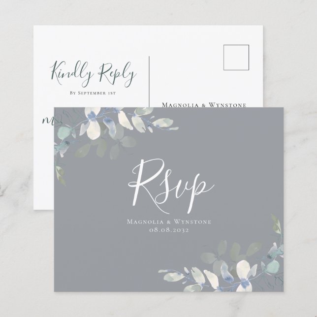 Carte de réponse de mariage au eucalyptus à petit  (Devant / Derrière)