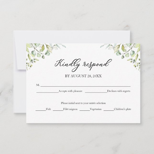 Carte de réponse de mariage au eucalyptus verdure  (Devant)