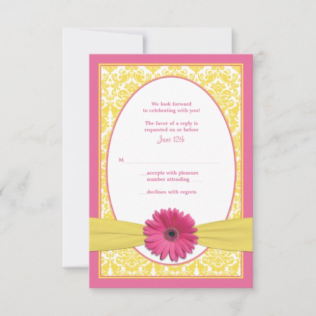 Carte de réponse de mariage au gérbera jaune rose (Devant)