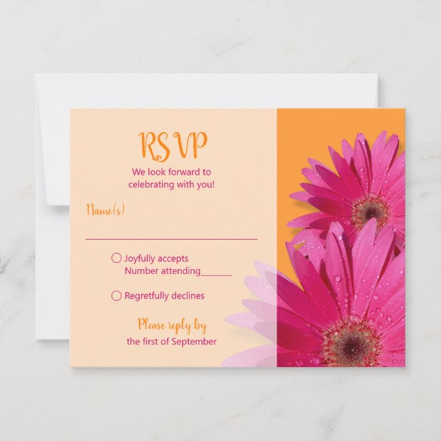 Carte de réponse de mariage au gérbera rose orange (Devant)