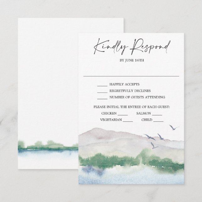 Carte de réponse de mariage au lac Mountain (Devant / Derrière)