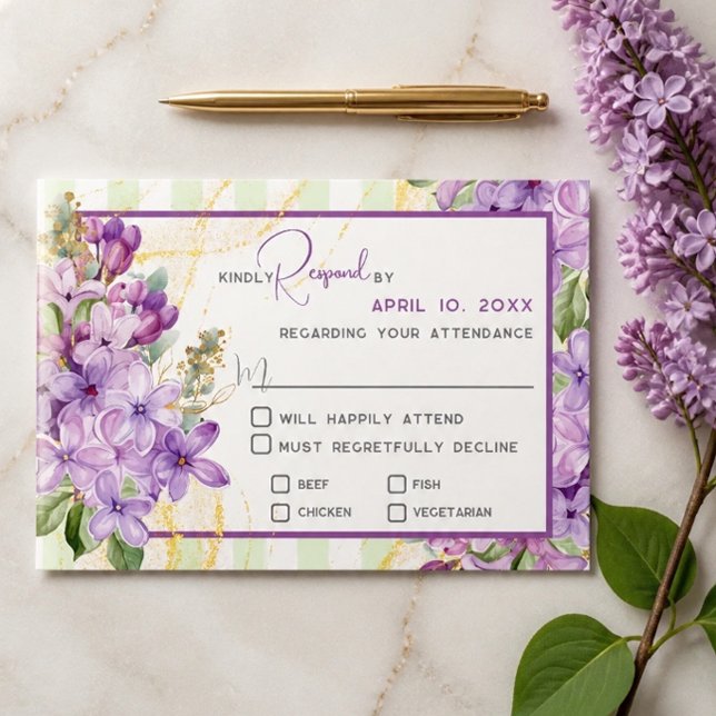 Carte de réponse de mariage au lilas pourpre (Créateur téléchargé)