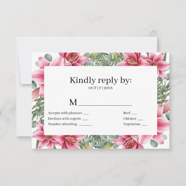 Carte de réponse de mariage au lys Stargazer rose (Devant)