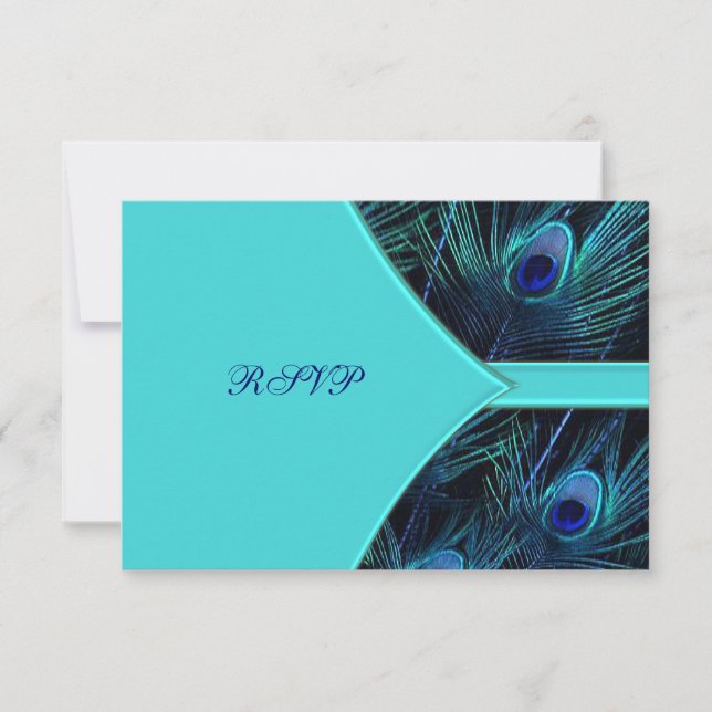 Carte de réponse de mariage au paon bleu sarcelle  (Devant)