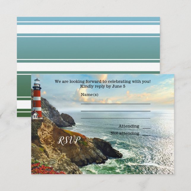 Carte de réponse de mariage au phare de la plage c (Devant / Derrière)