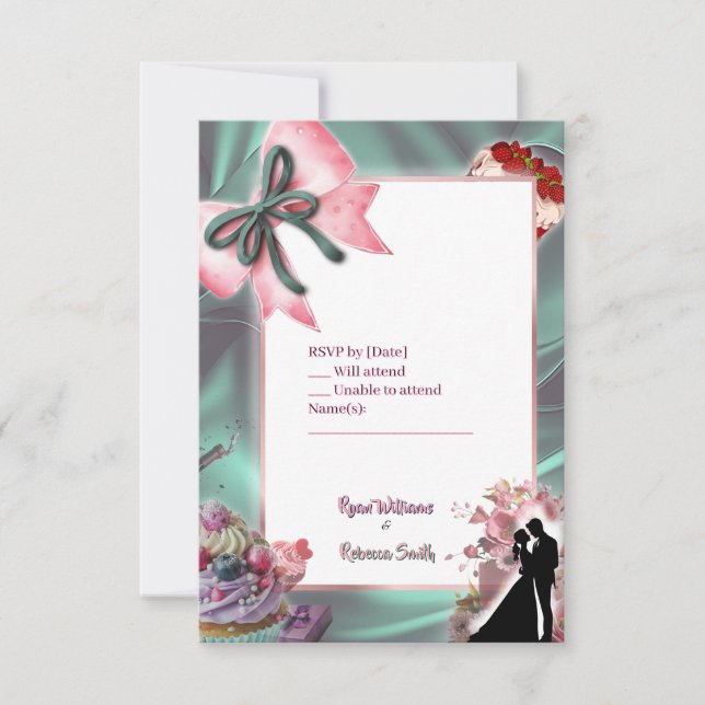 Carte de réponse de mariage au ruban de satin de l (Devant)