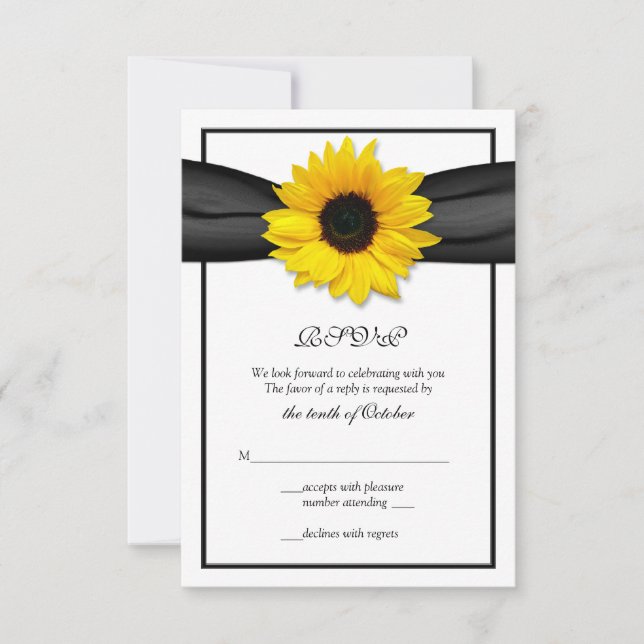 Carte de réponse de mariage au ruban tournesol (Devant)