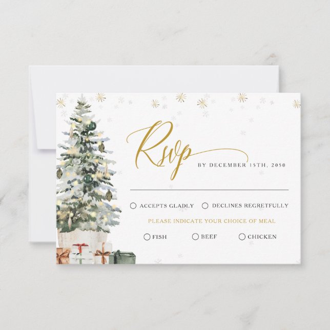 Carte de réponse de mariage au sapin de Noël (Devant)