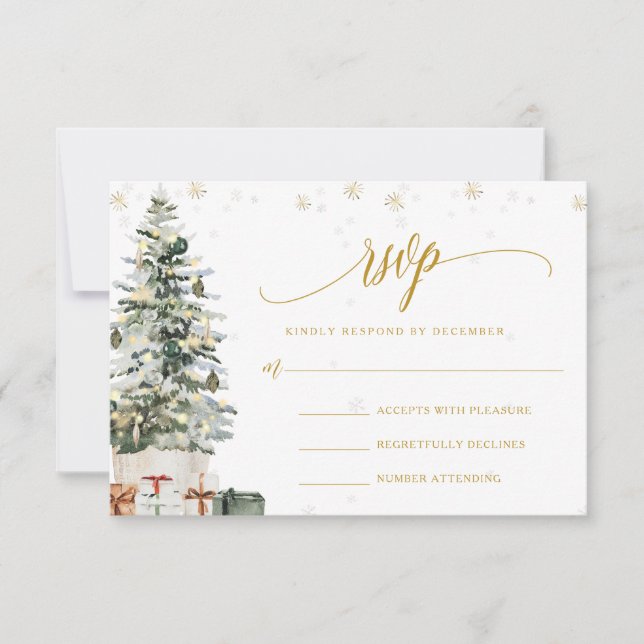 Carte de réponse de mariage au sapin de Noël (Devant)