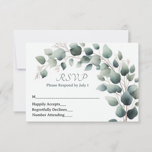 Carte de réponse de mariage au simple eucalyptus (Devant)