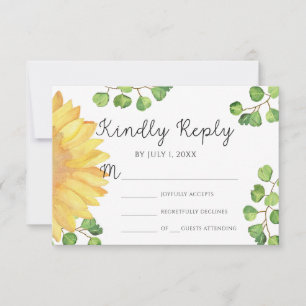 Carte de réponse de mariage au tournesol aquarelle
