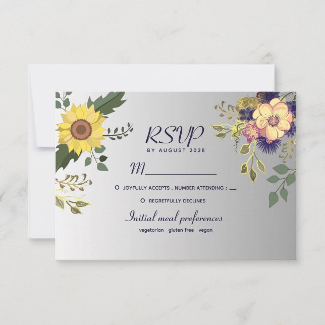 Carte de réponse de mariage au tournesol boho (Devant)